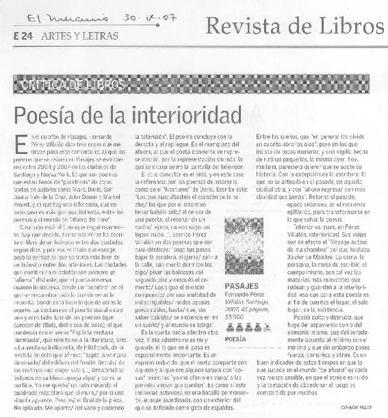 Poesía de la interioridad  [artículo] Grinor Rojo.