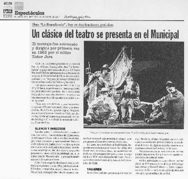 Un clásico del teatro se presenta en el Municipal  [artículo].