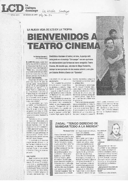 Bienvenidos a Teatro cinema  [artículo] Rodrigo Alvarado E.