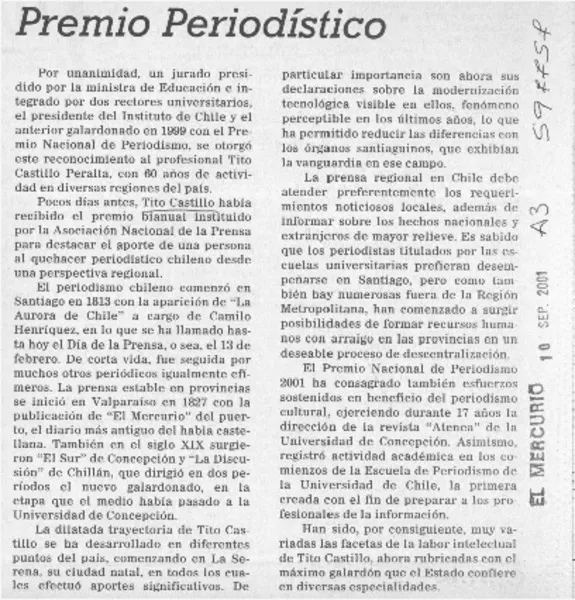 Premio periodístico  [artículo]