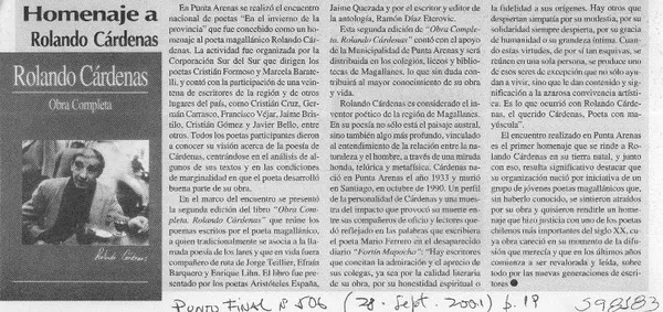 Homenaje a Rolando Cárdenas  [artículo]