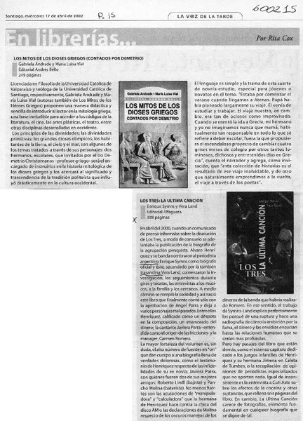 Los mitos de los dioses griegos (contados por Demetrio)  [artículo] Rita Cox