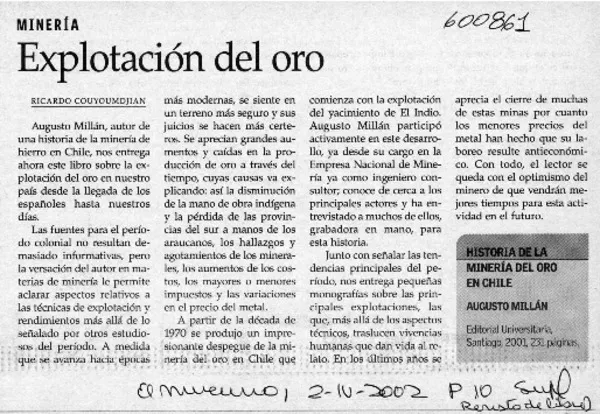 Explotación del oro  [artículo] Ricardo Couyoumdjian