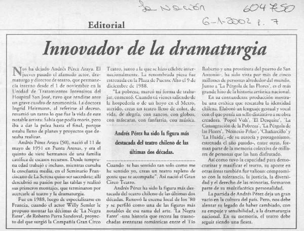 Innovador de la dramaturgia  [artículo]
