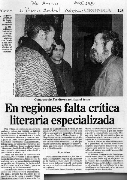 En regiones falta crítica literaria especializada  [artículo]