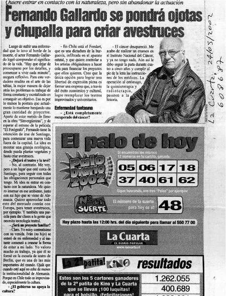 Fernando Gallardo se pondrá ojotas y chupalla para criar avestruces  [artículo].