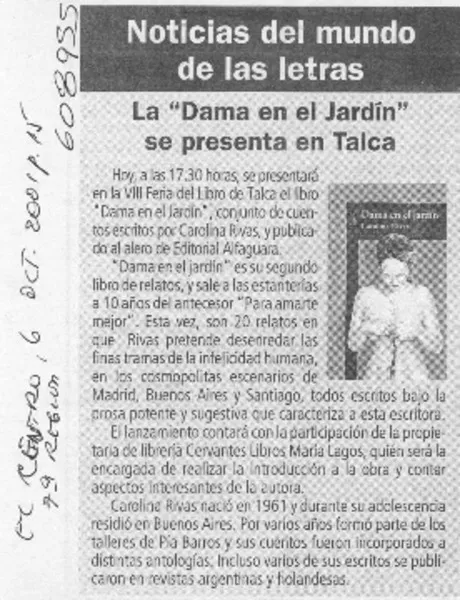 La "Dama en el jardín" se presenta en Talca  [artículo]