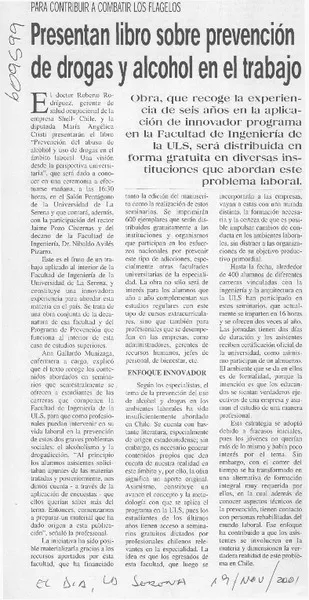 Presentan libro sobre prevención de drogas y alcohol en el trabajo  [artículo].