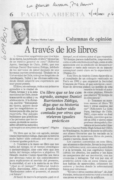A través de los libros  [artículo] Marino Muñoz Lagos
