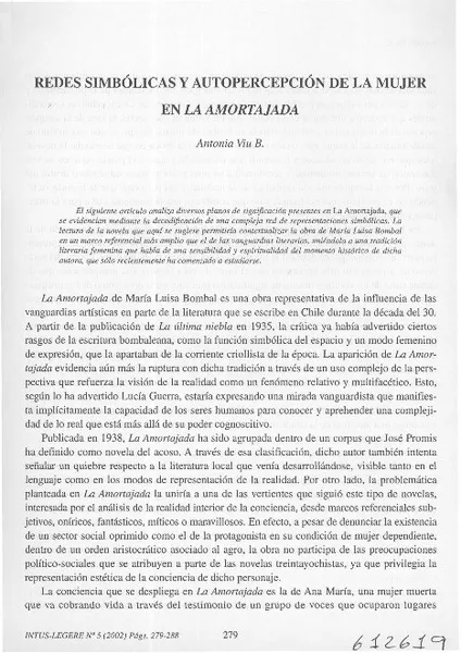 Redes simbólicas y autopercepción de la mujer en La Amortajada  [artículo] Antonia Viu B.