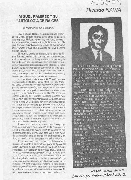 Miguel Ramírez y su "Antología de raíces"  [artículo] Ricardo Navia