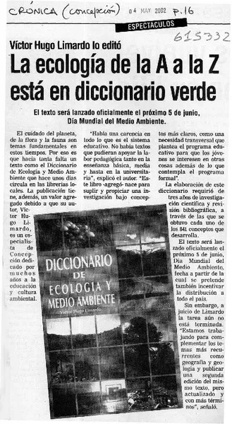 La ecología de la A a la Z está en diccionario verde  [artículo]