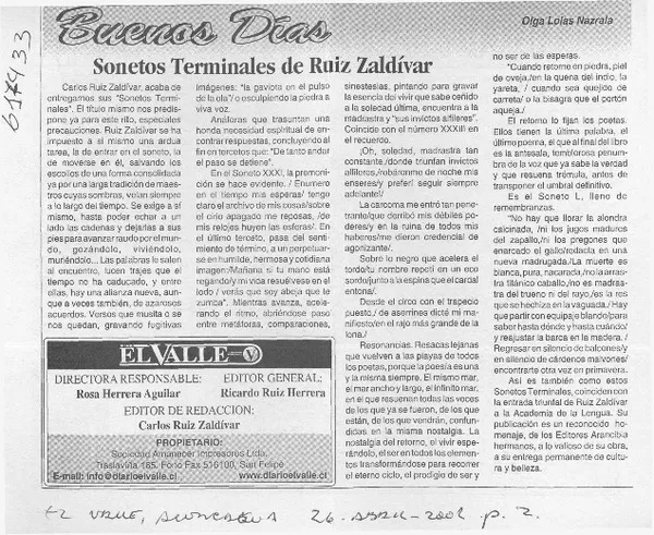 Sonetos terminales de Ruíz Zaldívar  [artículo] Olga Lolas Nazrala