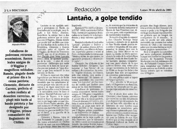 Lantaño, a golpe tendido  [artículo] Alejandro Witker