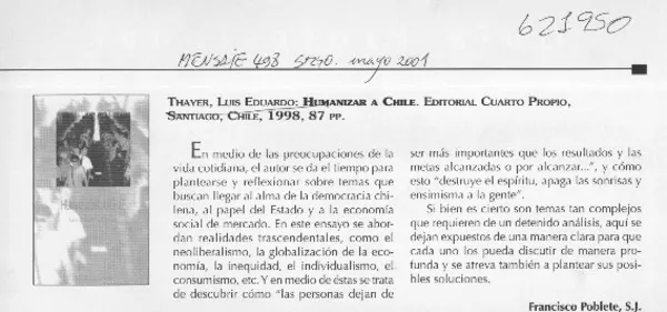 Humanizar a Chile  [artículo] Francisco Poblete