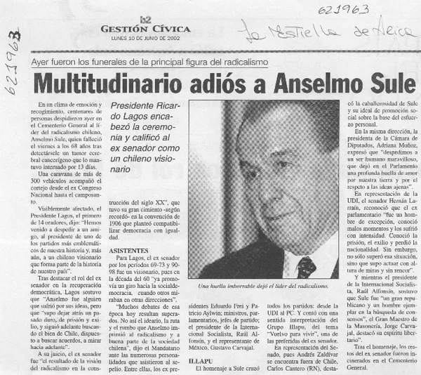 Multitudinario adiós a Anselmo Sule  [artículo].