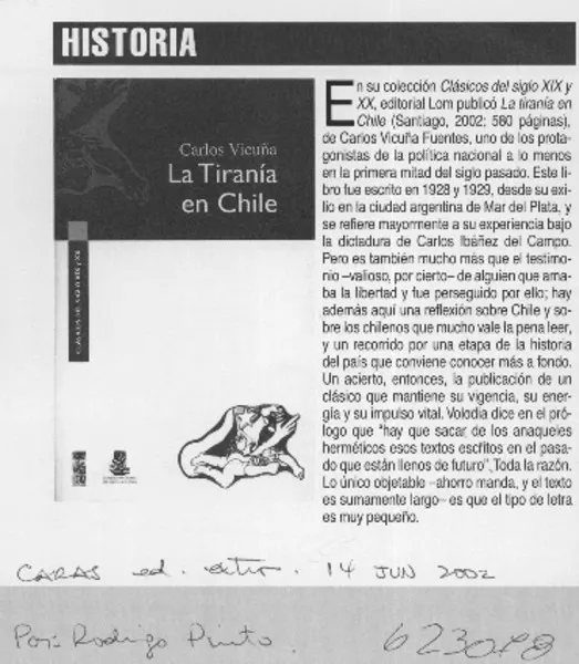 La Tiranía en Chile  [artículo] Rodrigo Pinto