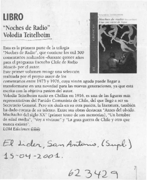 "Noches de radio" Volodia Teitelboim  [artículo]