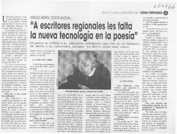 "A escritores regionales les falta la nueva tecnología en la poesía"  [artículo]