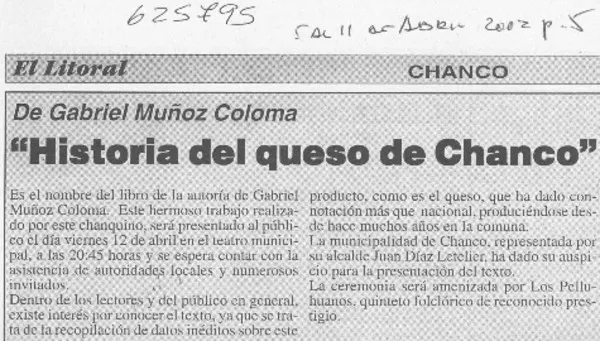 "Historia del queso de Chanco"  [artículo]