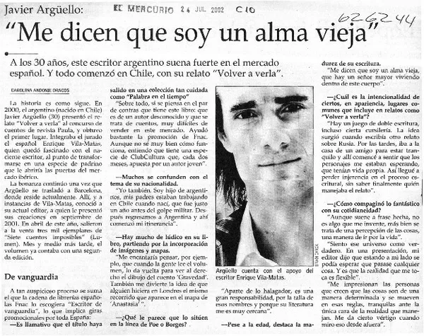"Me dicen que soy un alma vieja"  [artículo] Carolina Andonie Dracos