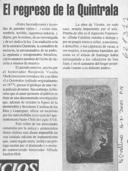 El Regreso de la Quintrala  [artículo].