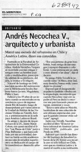 Andrés Necochea V., arquitecto y urbanista  [artículo]