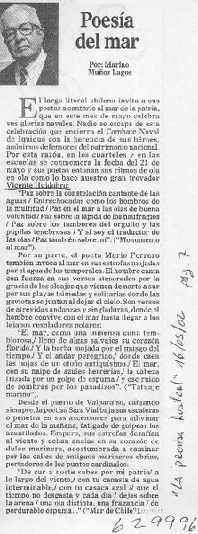 Poesía del mar  [artículo] Marino Muñoz Lagos