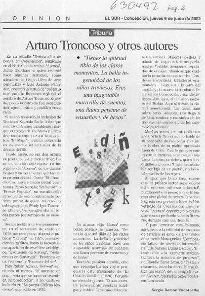 Arturo Troncoso y otros autores  [artículo] Sergio Ramón Fuentealba