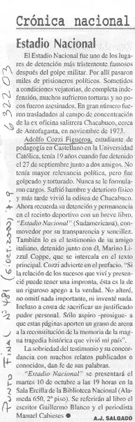 Estadio Nacional  [artículo] Antonio J. Salgado