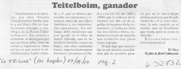 Teitelboim, ganador  [artículo] El Nico