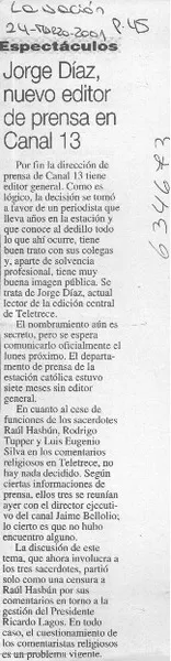 Jorge Díaz, nuevo editor de prensa en Canal 13  [artículo]