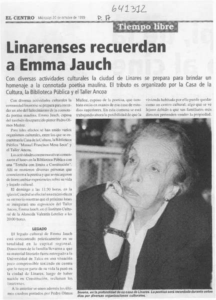 Linarenses recuerdan a Emma Jauch  [artículo]