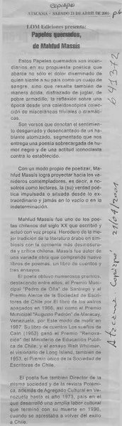 Papeles quemados, de Mahfud Massis  [artículo]