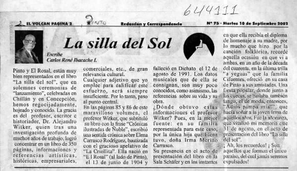 La silla del sol  [artículo] Carlos René Ibacache I.