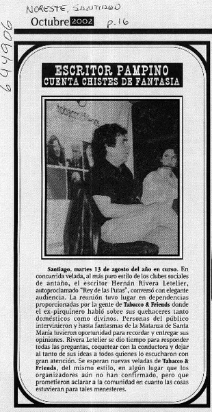 Escritor pampino cuenta chistes de fantasía  [artículo]
