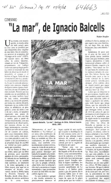 "La mar", de Ignacio Balcells  [artículo] Walter Hoefler.