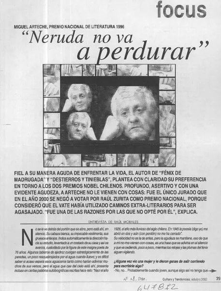 "Neruda no va a perdurar"  [artículo] Raúl Morales