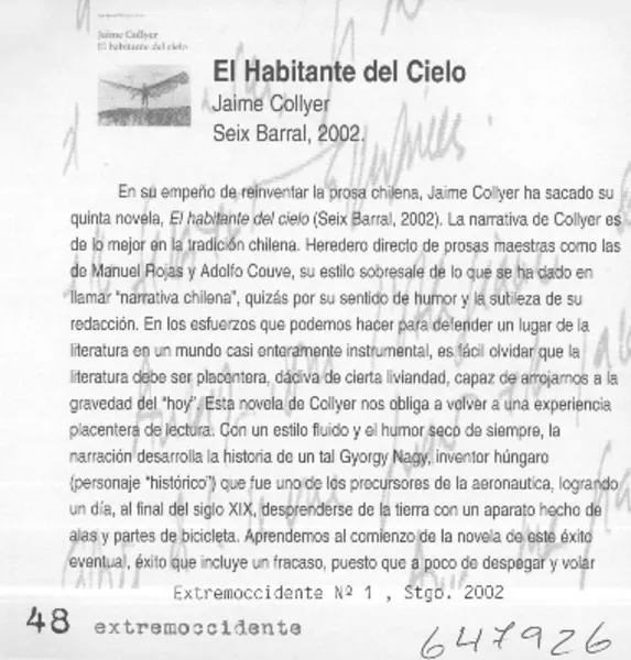 El habitante del cielo  [artículo] KJ