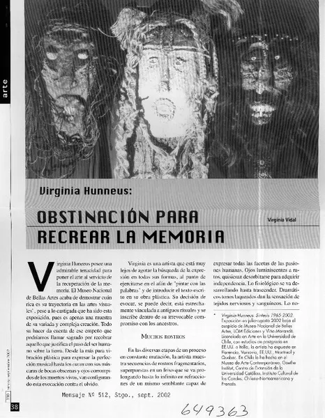Obstinación para recrear la memoria  [artículo] Virginia Vidal