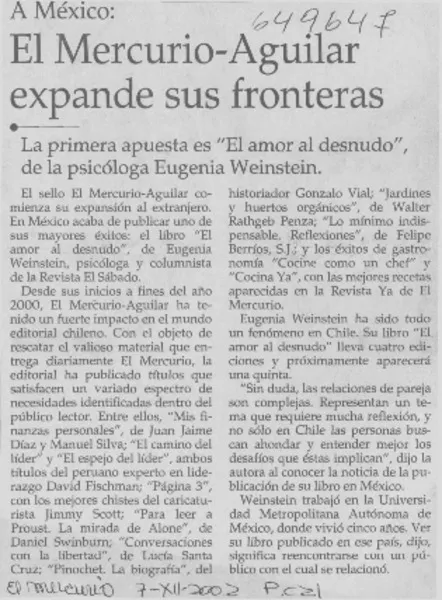 El Mercurio-Aguilar expande sus fronteras  [artículo]