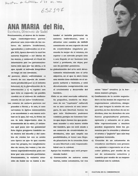 Ana María del Río, escritora, directora del Sadel  [artículo].