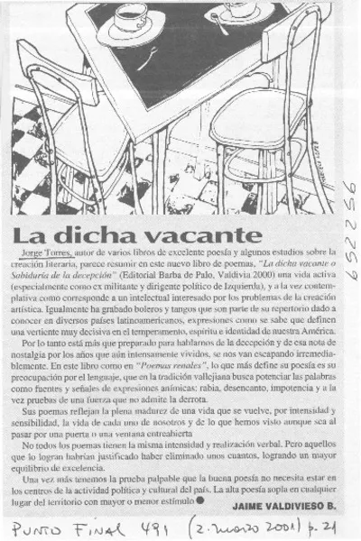 La dicha vacante  [artículo] Jaime Valdivieso B.