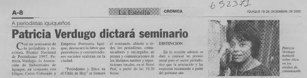 Patricia Verdugo dictará seminario  [artículo]