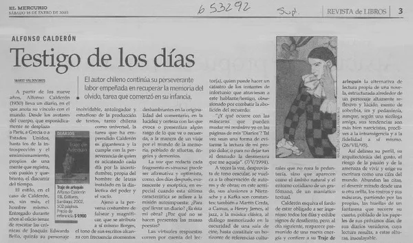 Testigo de los días  [artículo] Mario Valdovinos