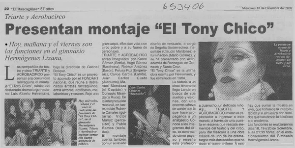 Presentan montaje "El Tony chico"  [artículo]