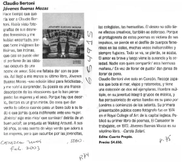 Jóvenes buenas mozas  [artículo] Carola Solari.