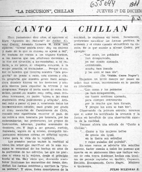 Canto a Chillán.  [artículo]