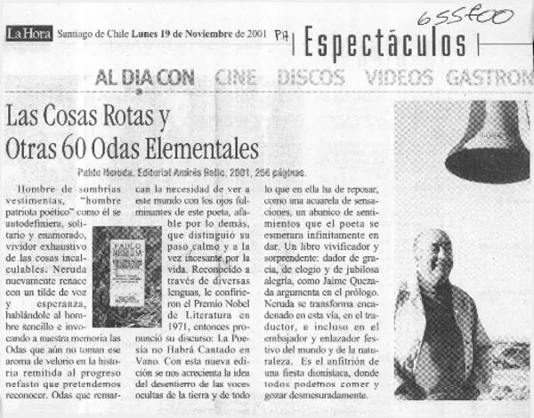 Las cosas rotas y otras 60 odas elementales.  [artículo]