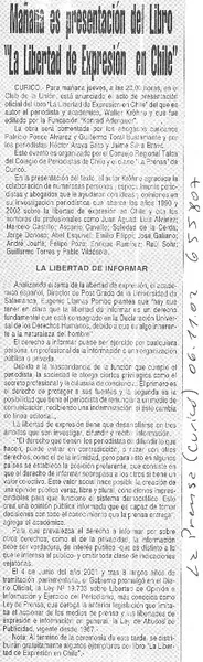 Mañana es presentación del libro "La Libertad de expresión en chile".  [artículo]